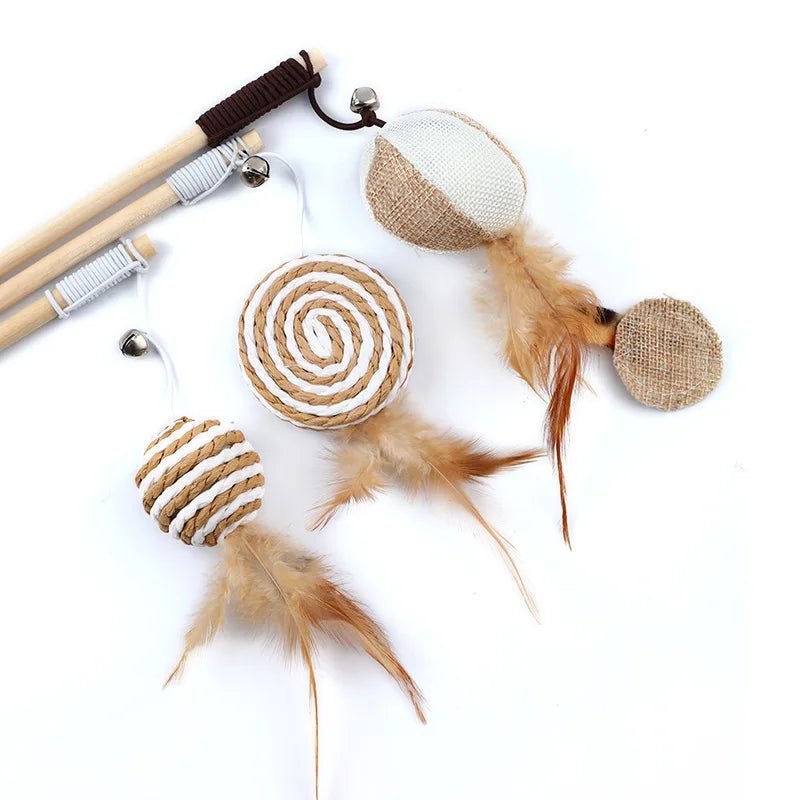 Juguete de varita con plumas para gatos