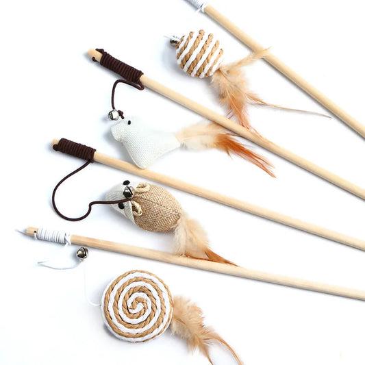 Juguete de varita con plumas para gatos