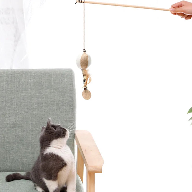 Juguete de varita con plumas para gatos